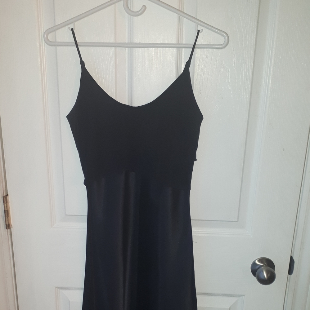 Mark Edwards black satin evening dress.